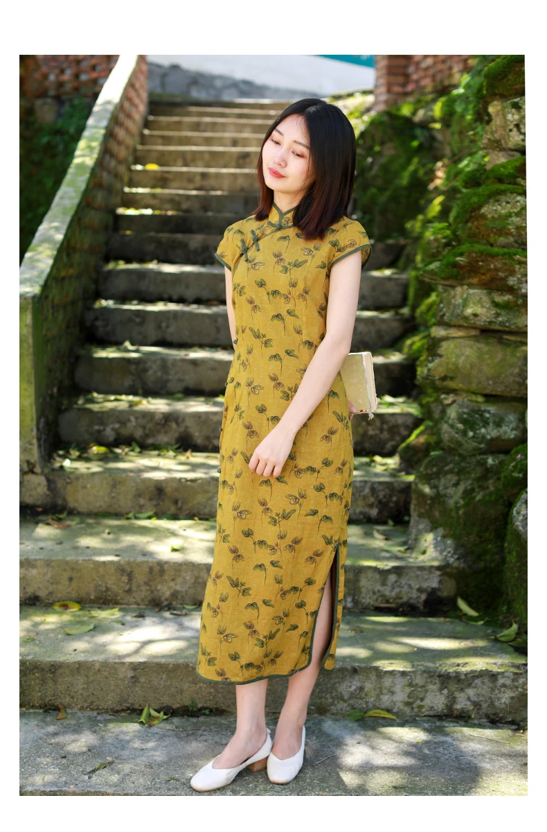 LZJN Oriental Style Dresses Qipao Women Traditional Dress Chinese Cheongsam Long Chinese Dress Modern Qipao Cotton Linen Dress (16)