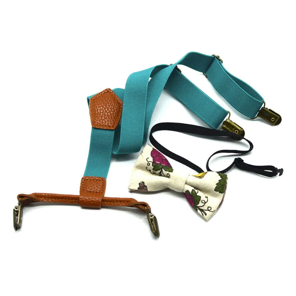 Высокоэластичный комплект с бантиком-бабочкой для маленьких мальчиков; комплект с подтяжками и роскошным галстуком-бабочкой; Прямая поставка - Цвет: Green