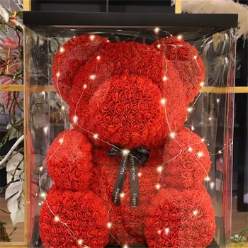 

Fesival Souvenir 25-40cm Rose Bear With LED Box Creative PE Artificial Rose Flower Toy Girlfriend Valentine's Day Love Gifts R87
