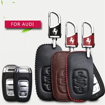 

Leather Car Key Cover with Horse Pattern Metal Key Ring Key Holder Insert Key Shell For Audi A4 A4L A5 A6 A6L Q5 S5 S7 Accessory
