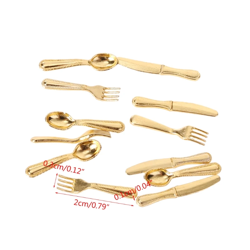 1:12 Dollhouse Metal Cooking Tool Fork Spoon Silverware Kitchen Tableware Toy