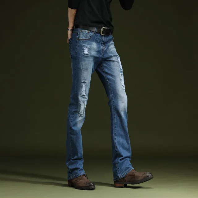 Mens Fashion Ripped Flared Jeans Homme Men Distressed Flare Jeans Men Plus Size Casual Bell