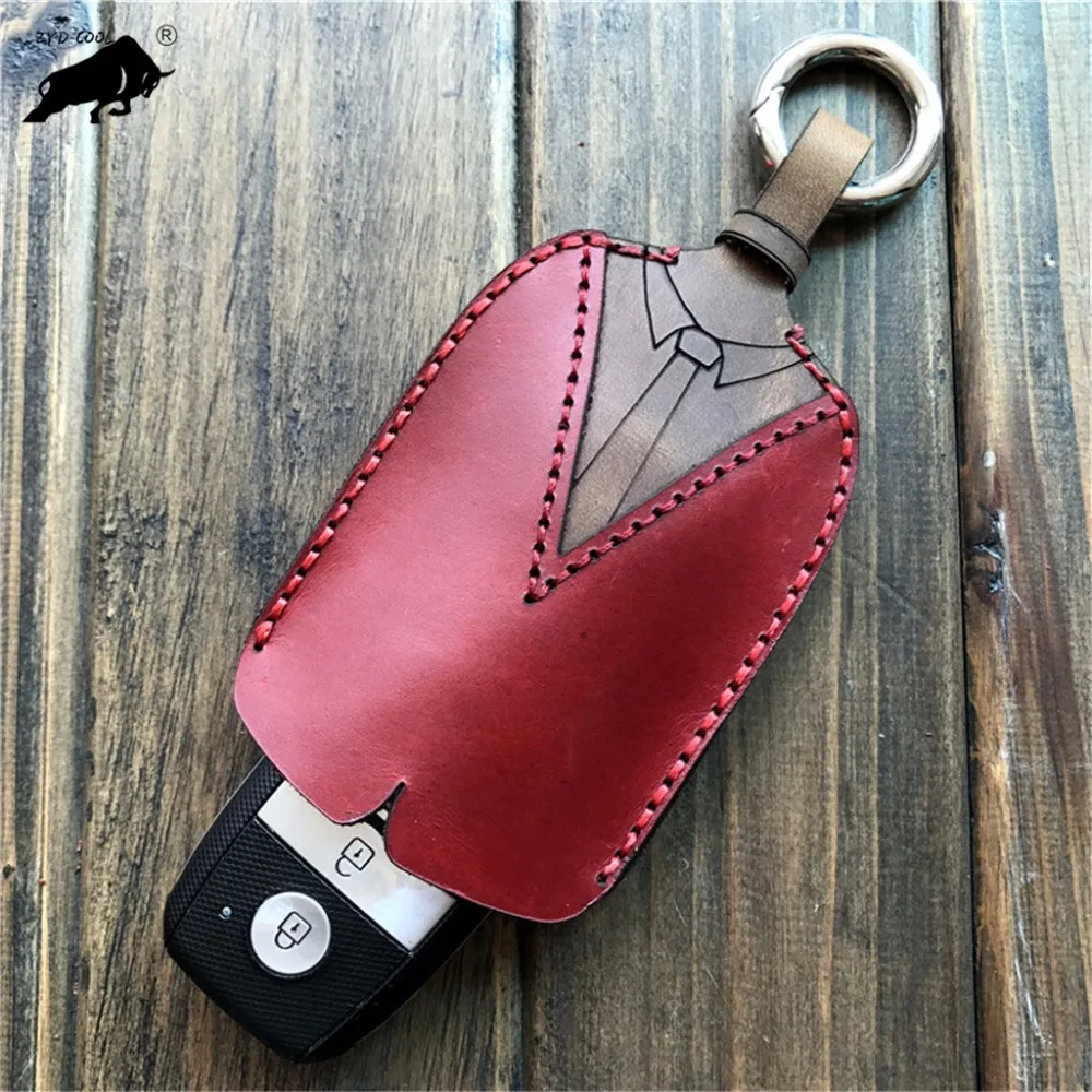 

ZYD-COOL Genuine Leather Luxury Key Wallet Handmade Auto Car Key Cases Men Business Key Holder Organizer Housekeeper Key Pouch