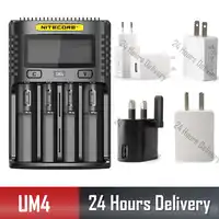 NITECOR UM4 C4 VC4 LCD Smart Battery Charger for Li-ion/IMR/INR/ICR/LiFePO4 18650 14500 26650 21700 26650 AAA Batteries Add plug