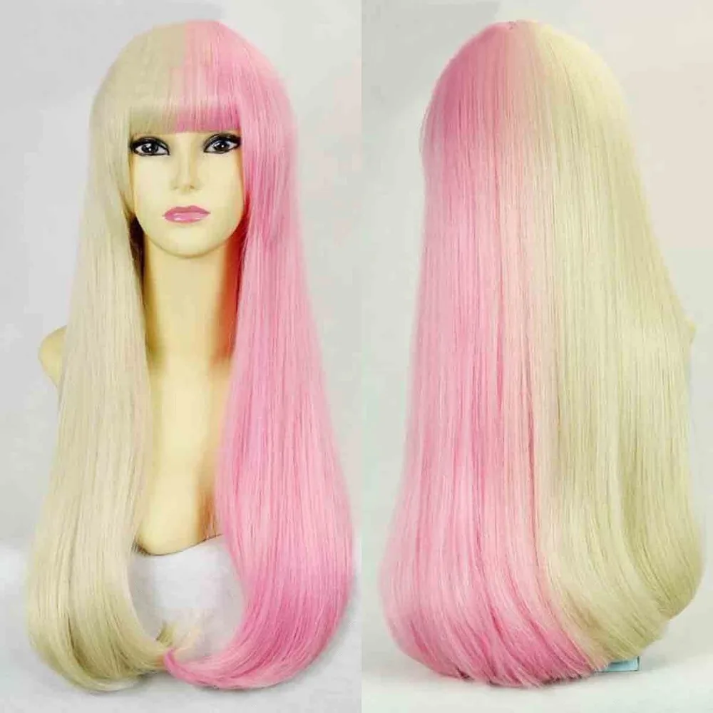 Hot Sell! Women Pink Blonde Harajuku Ombre Wig Long Gradient Hair