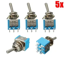 5 Шт./лот Синий 6-контактный DPDT ON-OFF-ON Мини 3A 250 В/6A 125 В Миниатюрные Тумблеры Низкая Цена