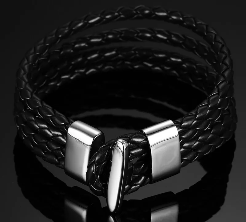 Vnox ручной работы 4 слоя плетеный кожаный браслет для Для мужчин коричневый и черный 8 дюймов Модные украшения