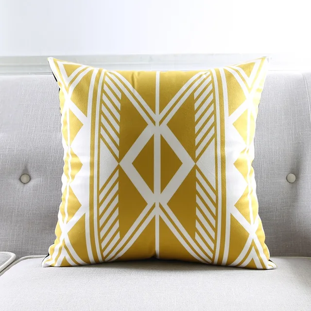 Geometric Cushion Covers Blue and Yellow Color Pillow Cases Plaid and