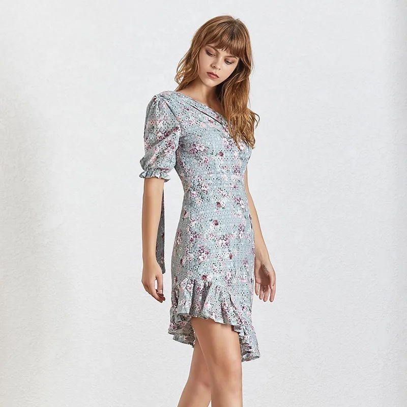 TWOTWINSTYLE One Shoulder Print Women Dress Half