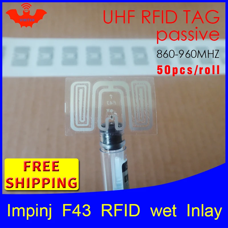 Rfid-теги UHF стикер Impinj F43 влажная инкрустация 915mhz868mhz 860-960MHZ Higgs3 EPC 6C 50 шт. клей пассивный RFID этикетка