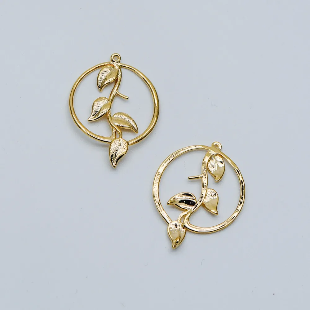 

10pcs Gold Leaf Charm Connectors 28x21mm, Real Gold plated Brass, Branch Pendants with Two Loops (GB-458)