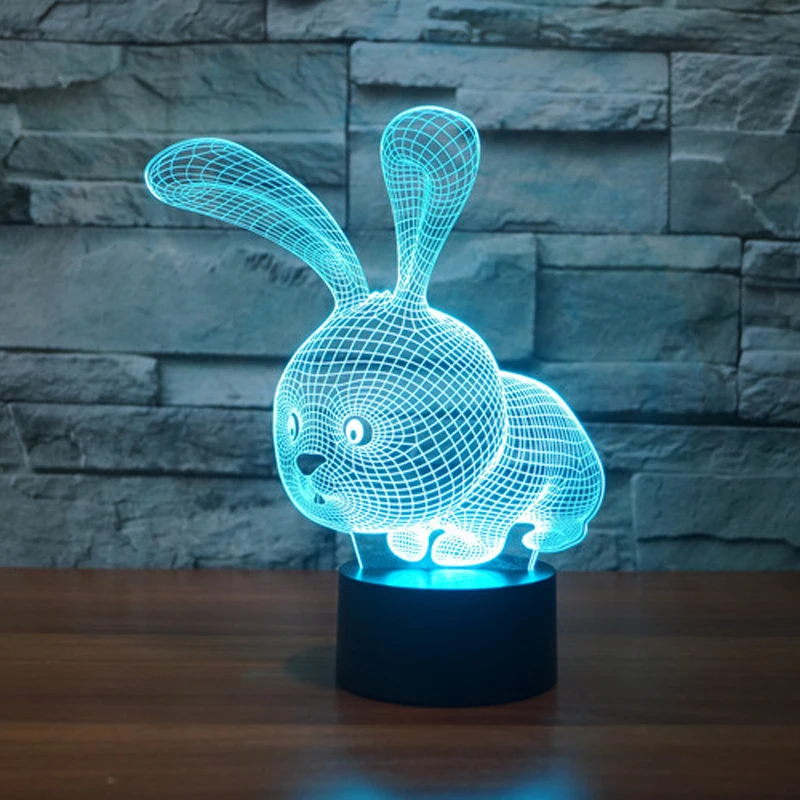 Cute Rabbit Acrylic 3D LED Night Light Colorful Gradient Atmosphere