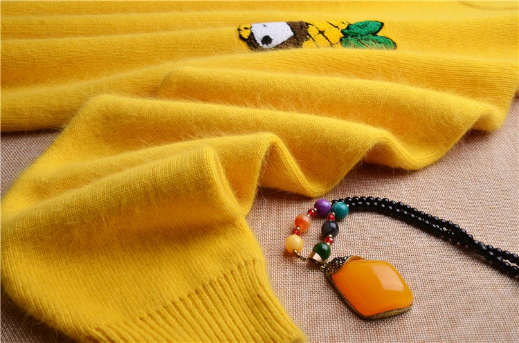 Женский зимний толстый милый ананас вышивка Ангорский кролик мех вязание шерсть свободный свитер с круглым вырезом свитер с длинными рукавами трикотажный свитер