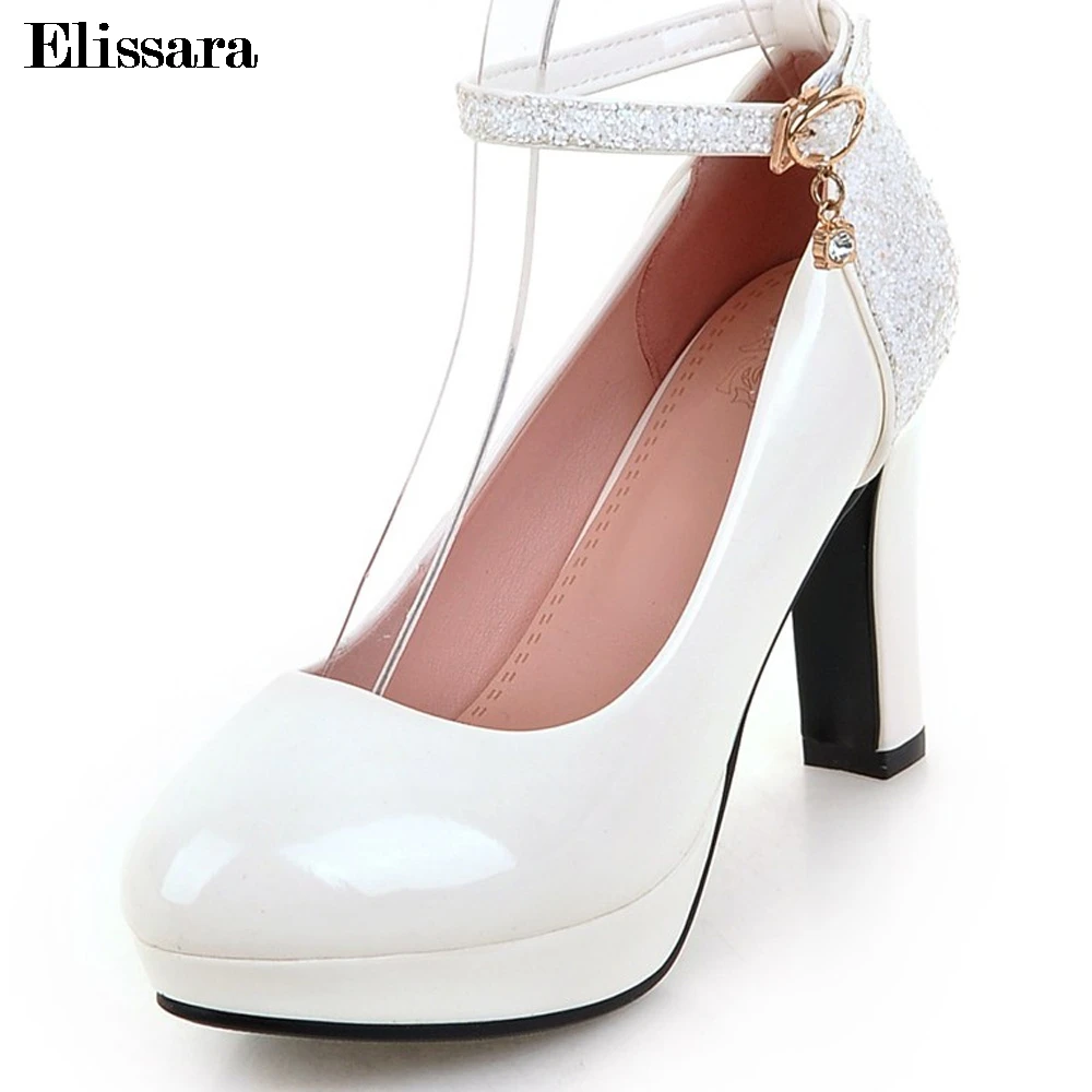 

Women's Shoes On The Platform High Heels White Pumps Shoes Woman Sexy Ankle Strap Round Toe Party Shoes Plus Size 33-43 Elissara