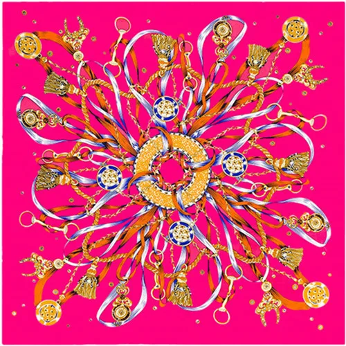 Популярный Элитный брендовый шелковый шарф твил Шелковый женский шарф квадратные шарфы с изображением цепи лента печать шелковый шарф шаль и палантин хиджаб - Цвет: 1