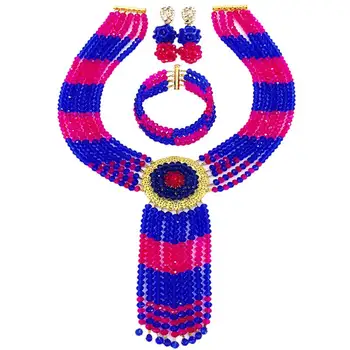 

Free Shipping Royal Blue Fuchsia Pink Crystal Beads Necklace Sets for Engagement 6C-ZPHLS-28
