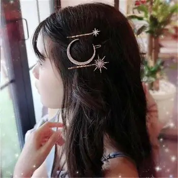 

Fashion Geometric Star Moon Rhinestone Hair Clip Hairpin Hair Accessories Women Jewelry Rhinestone Geometric
