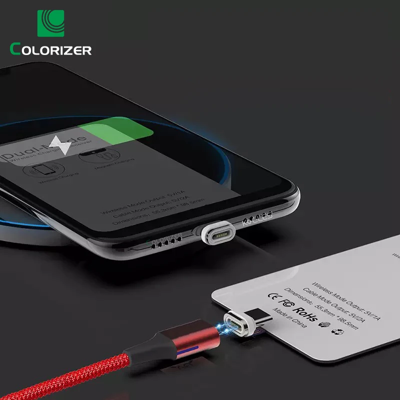 Магнитный беспроводной зарядный приемник Qi для iPhone Type C Micro USB 2 в 1 двойной режим и