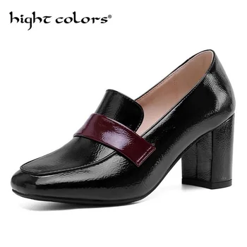 

2020 Women Pumps Fashion Women Shoes High Heel Square Toe Pu Leather Casual Classic Ladies Pumps Color Matching Size 34-43