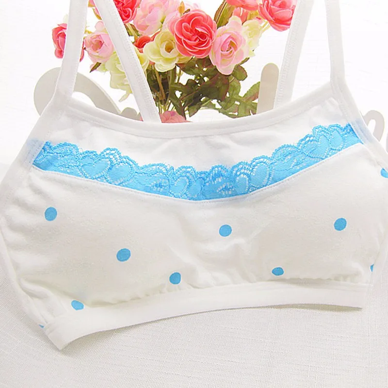 New Teen Girl Training Bras  Cute Dots Cotton Comfortable No Rims Young Girls  Bras Fine Shoulder Strap Vest Type Training Bras (3)