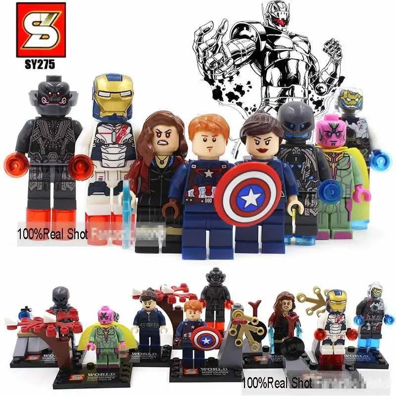Koop 8 stks SUPER HEROES Ultron Captain America Mark Vision Scarlet Witch Avengers Assemble minifig Bouwstenen Kinderen Speelgoed Gift