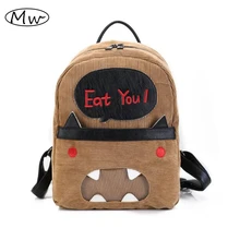 Letras de la historieta pequeño diablo mochila transparente pocket washed cuero de pana mochila mochilas escolares para las niñas adolescentes niños