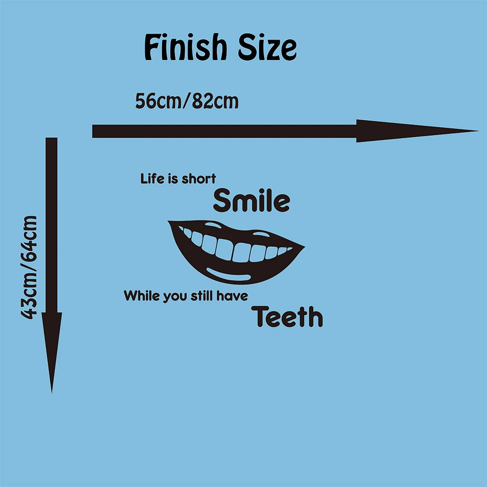 Life Is Short Smile Quote Teeth Wall Decal Bathroom Dentist Dental Clinic Tooth Wall Sticker Vinyl Art Mural  (1)