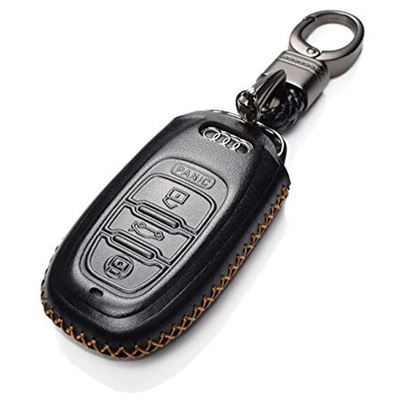 

Genuine Leather Keyless Entry Remote Control Smart Key Case Cover with a Key Chain for Audi A3 A4 A5 A6 A7 S5 S7 Q5 RS