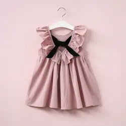 Модная одежда для девочек летнее платье с большим бантом и кружевами Хлопковые Платья принцессы Обувь для девочек детская повседневная
