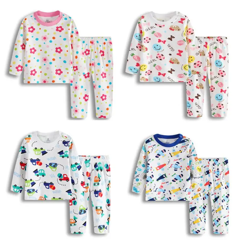 2018 Autumn Winter Newborn Baby Boys Girls Clothing-Set Cotton Kids Flowers Fish Airplane Princess Car Pajamas clothes suit (19)