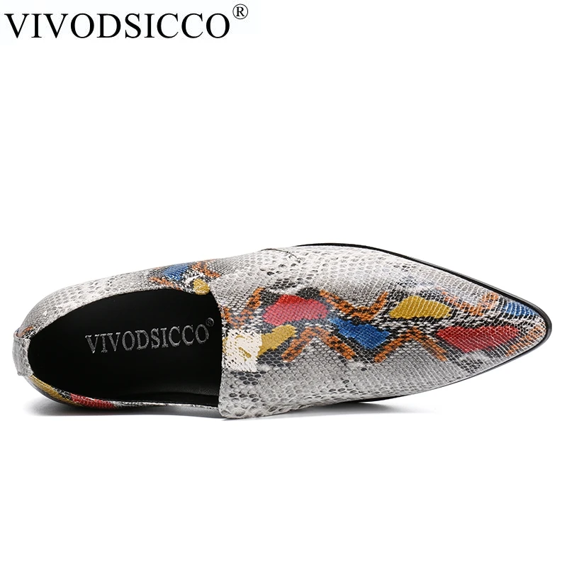 VIVODSICCO/новые туфли из натуральной кожи со змеиным узором; мужские туфли-оксфорды на плоской подошве с острым носком; повседневная мужская модельная обувь; свадебные туфли