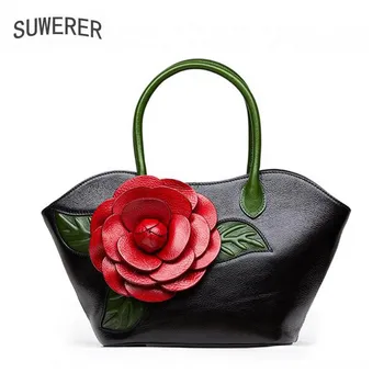 

Genuine Leather women bags for women 2018 new luxury handbags women bags designer Three-dimensional flowers Art tote women bags
