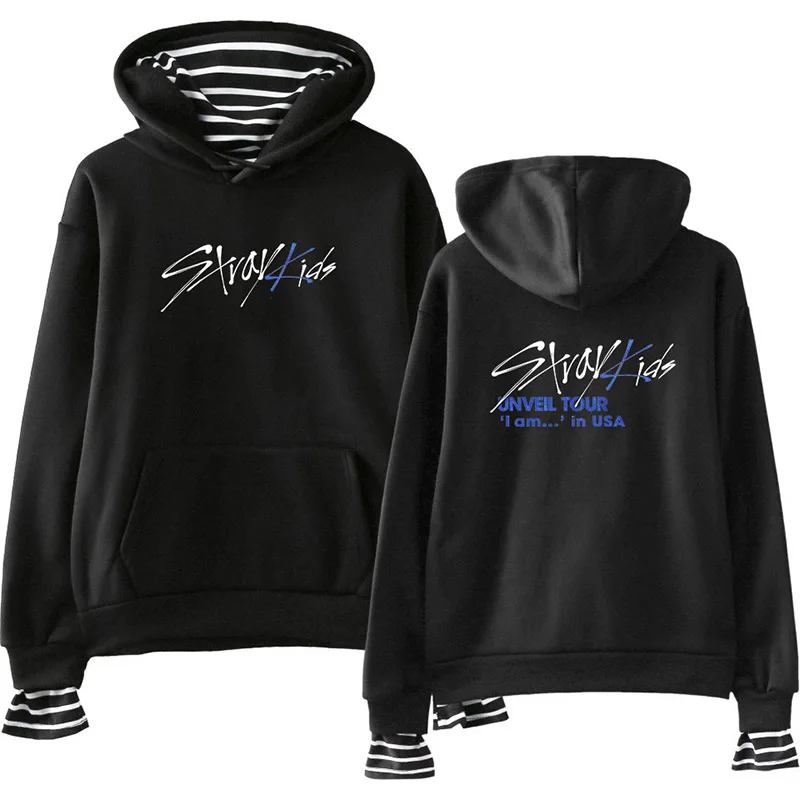 Stray Kids Kpop fake two-piece hoodie that Женская мода с длинным рукавом Толстовка с капюшоном 2019 горячий одежда для пребывания на открытом воздухе
