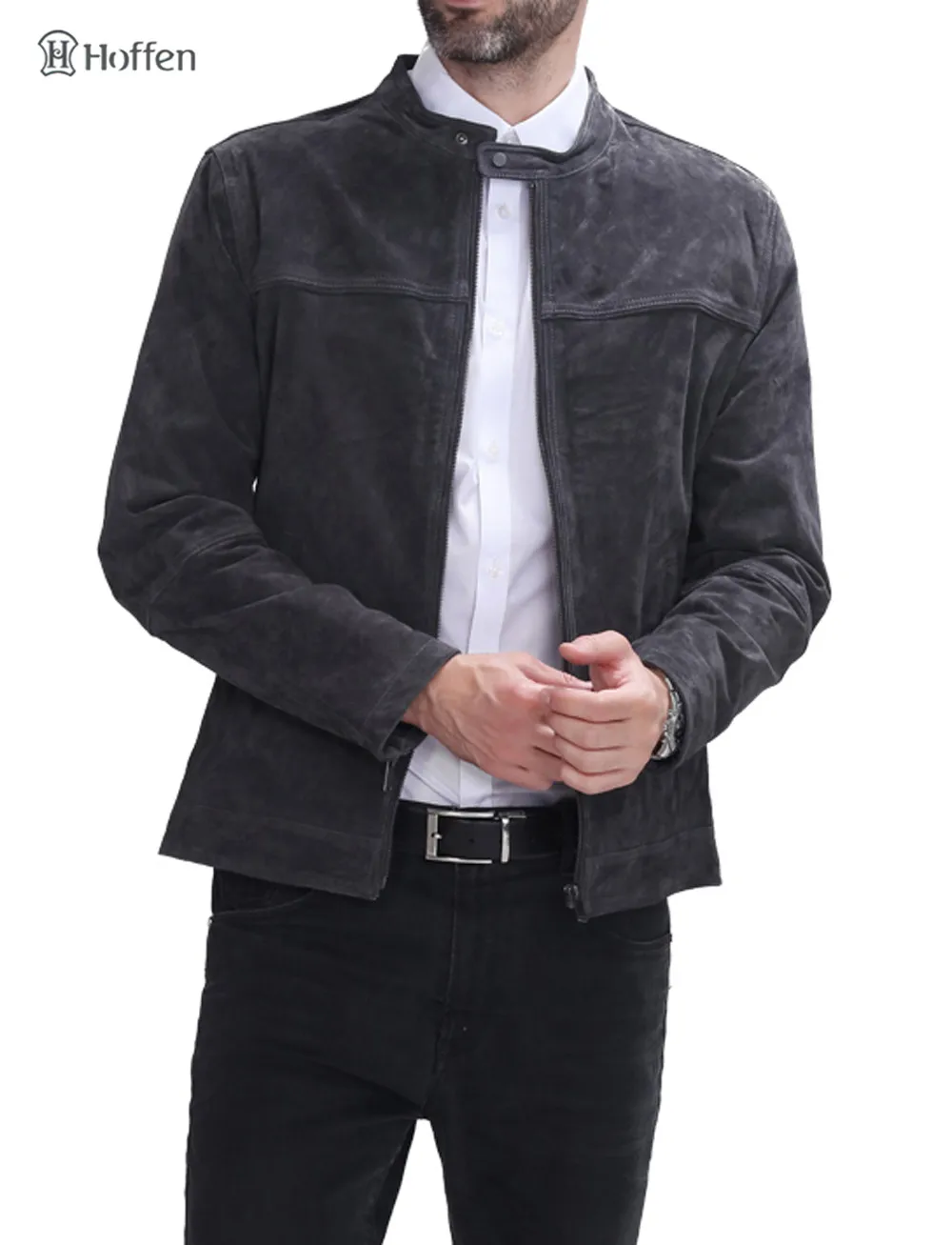 Hoffen High Quality Mens Genuine Leather Jackets Stand Collar Zipper Design 100 Leather Male