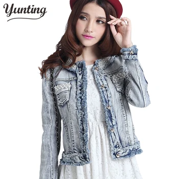 

free shipping new arrival beading women casual short denim jacket free size quality promised S M L XL
