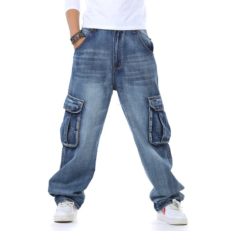 

Multi Pocket Wide Leg Loose Jeans for Men Hip Hop Baggy Jeans Homme Men's Denim Trousers