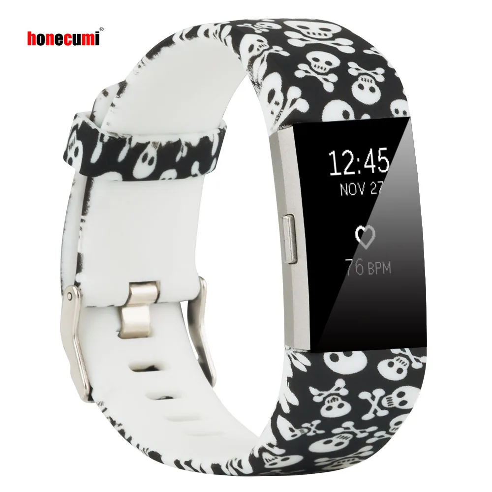  Honecumi Smart Watch Band for Fitbit Charge 2 Skull Pattern Soft Silicone Wrist Strap for Fitbit Ch - 32916255092