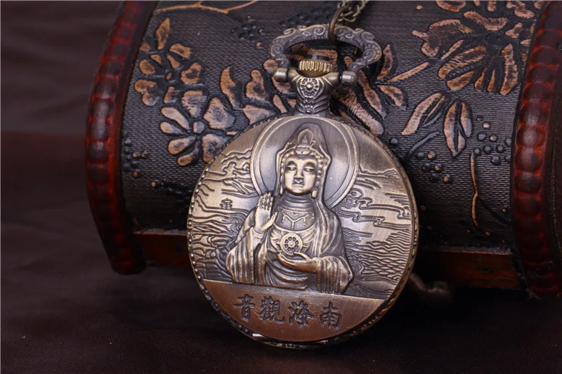 8077 Ностальгия Ретро Avalokitesvara памятные карманные часы такие как Будда рельеф пара