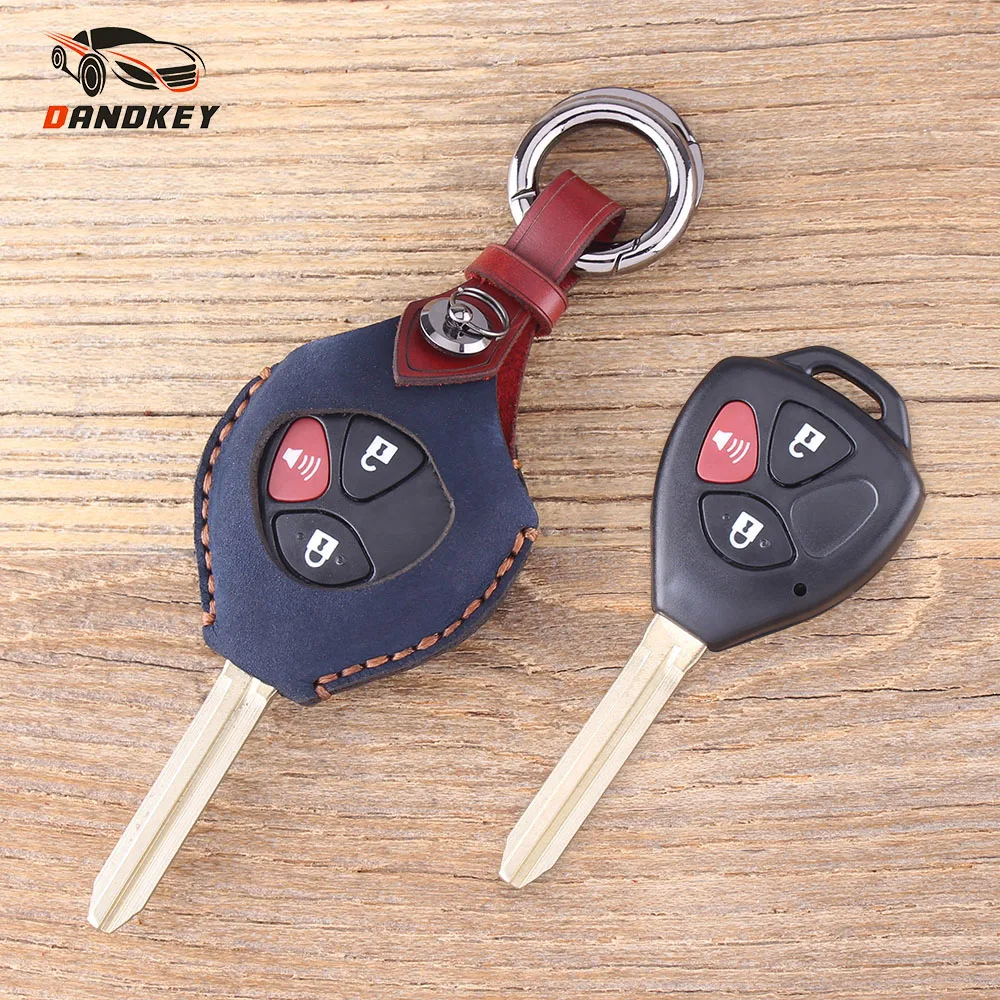 

DANDKEY 3/4 Buttons Genuine Leather Protector Key Case Shell Cover Fob For Toyota RAV4 4Runner Yaris iQ tC