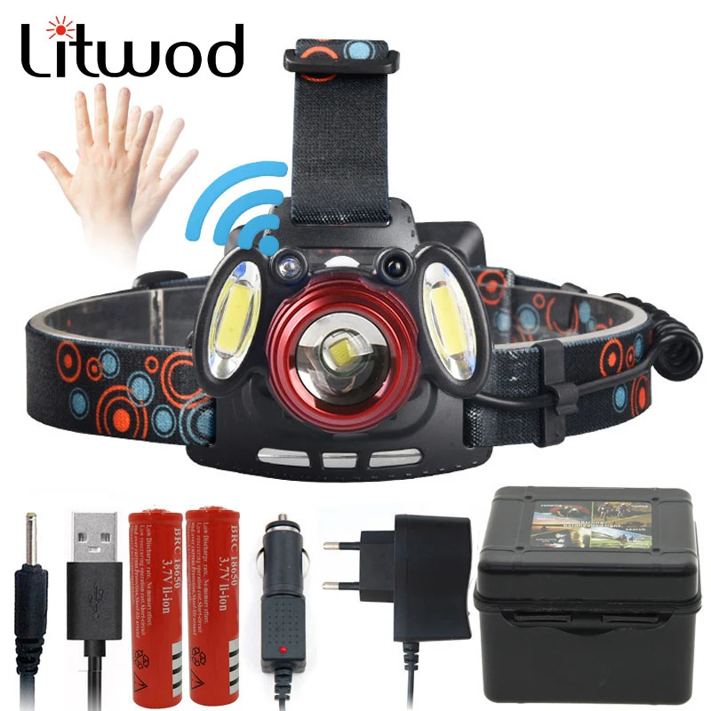 

Litwod Z40305 XM-L T6 +2*COB LED Headlamp head Lamp light use 2*18650 battery 5000 lumen fishing lamp head flashlight
