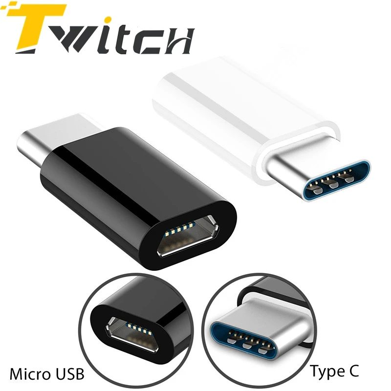 Black & White USB Type C Connector to Micro USB Female Converter USB C Type C Adapter for
