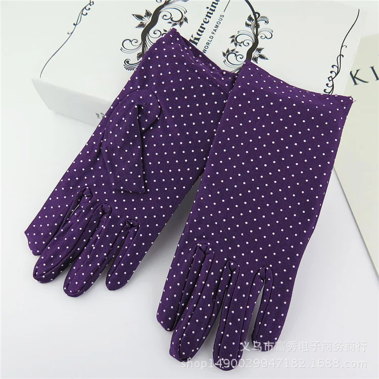 Модные летние женские перчатки и варежки для езды от солнца эластичные женские перчатки в горошек Прямая поставка G007 - Цвет: purple