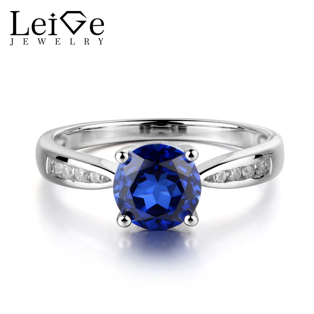 Leige Jewelry Sapphire Engagement Ring Blue Gemstone Round Cut