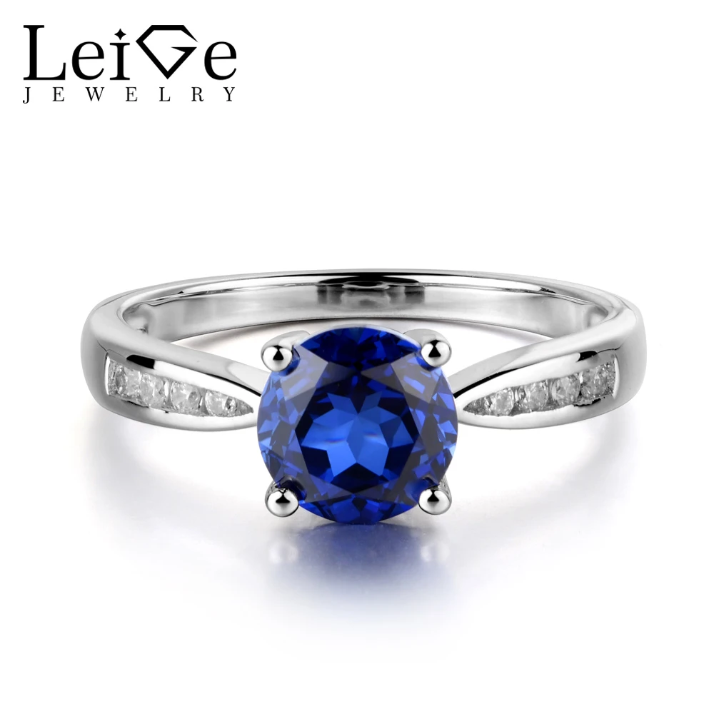 Leige Jewelry anillo de compromiso de zafiro con piedras azules, sortija de compromiso de aniversario de corte redondo, anillos de plata de ley sterling gemstone rings|gemstone rings silverrings promise -