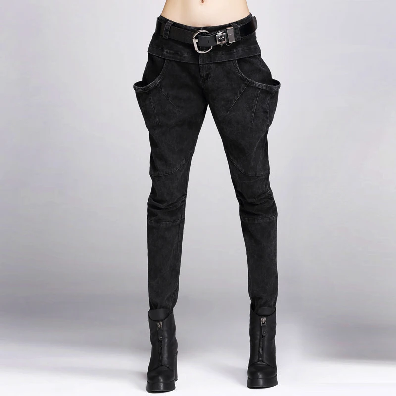 

Streetwear Cargo pants women High Waist Black pants high elastic Skinny Stretch Trousers Korean Style wild Harem Pant Plus Size