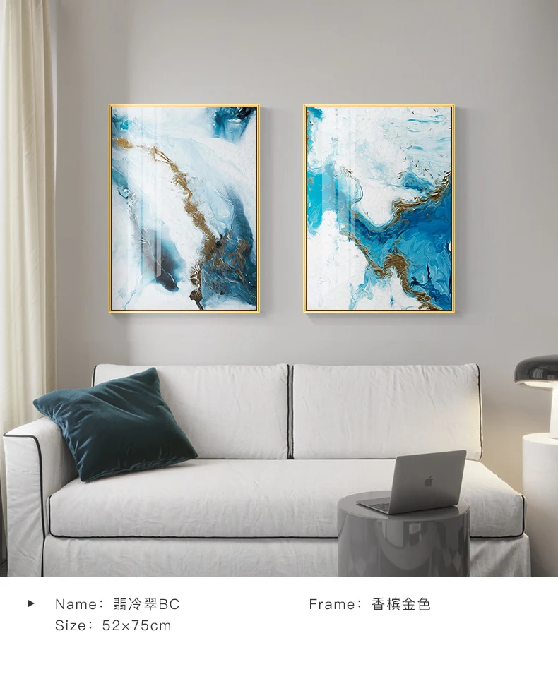 HTB1e2QnXvjsK1Rjy1Xaq6zispXaa Nordic Abstract color spalsh blue golden canvas painting poster and print unique decor wall art pictures for living room bedroom
