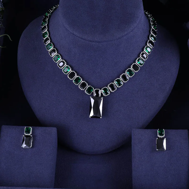 

Accking Luxury CRYSTAL ZIRCON EARRINGS AND NECKLACE BRIDAL JEWELRY SET WEDDING DRESS ACCESSARIES