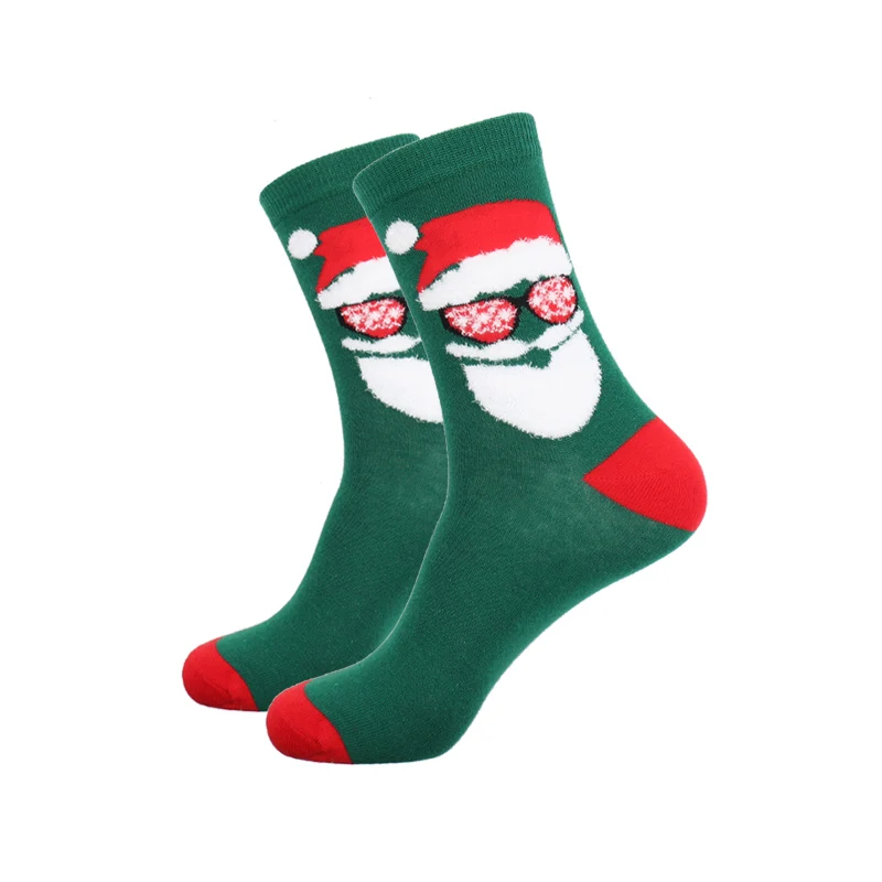 Мужские Праздничные Носки из чесаного хлопка, зеленые рождественские носки, забавные жаккардовые носки с Санта Клаусом, Рождественский подарок на год, Ne78030 - Цвет: Santa Claus socks