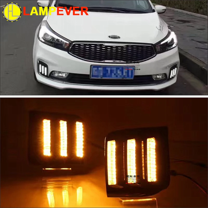 

Lampever led drl daytime running light day light for Kia k3 2016 2017 with blue night light, yellow turn signal