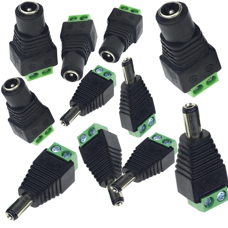 

10pcs 2.5X5.5 Female DC Power / 2.1 x 5.5 Male DC Power Plug Adapter for 5050 3528 5060 Single Color LED Strip and CCTV Cameras
